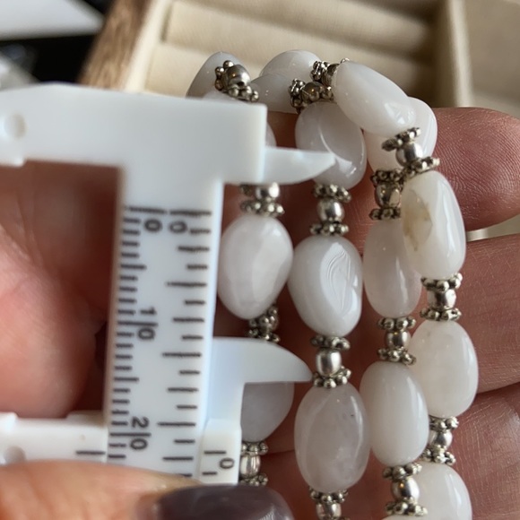 Double string layered Opals sterling silver statement long necklace - Picture 10 of 11